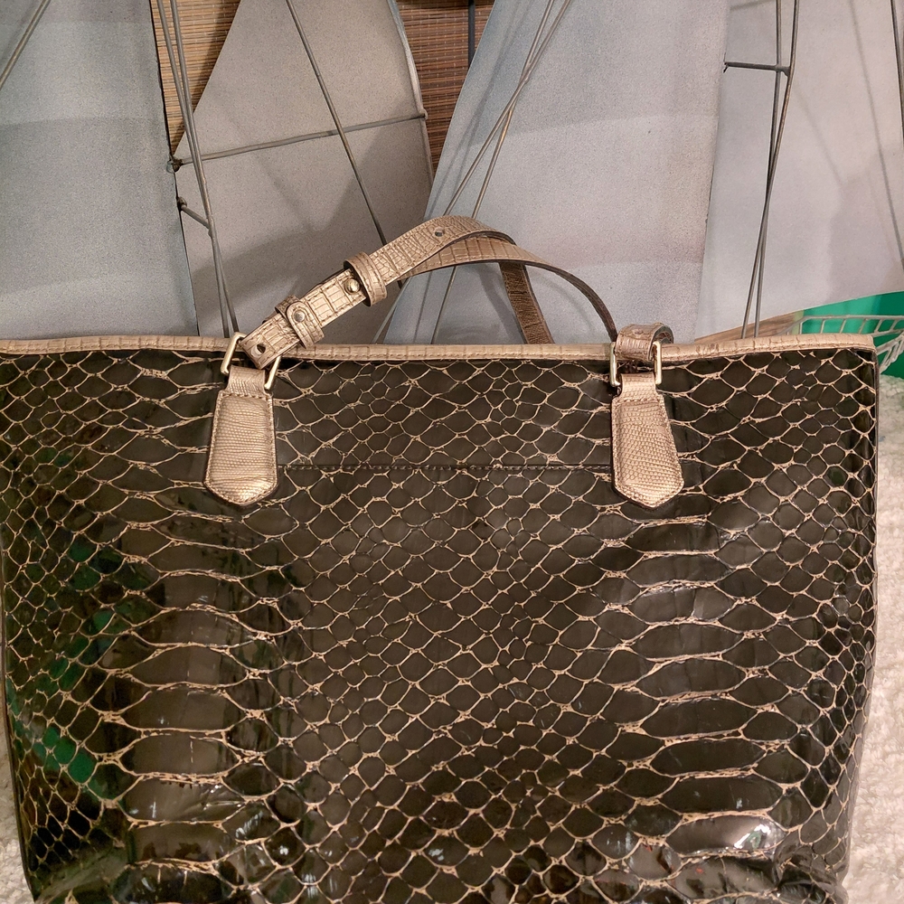 Brahmin Black and Gold Croc-Embossed Tote with Tassel - Picture 9 of 16